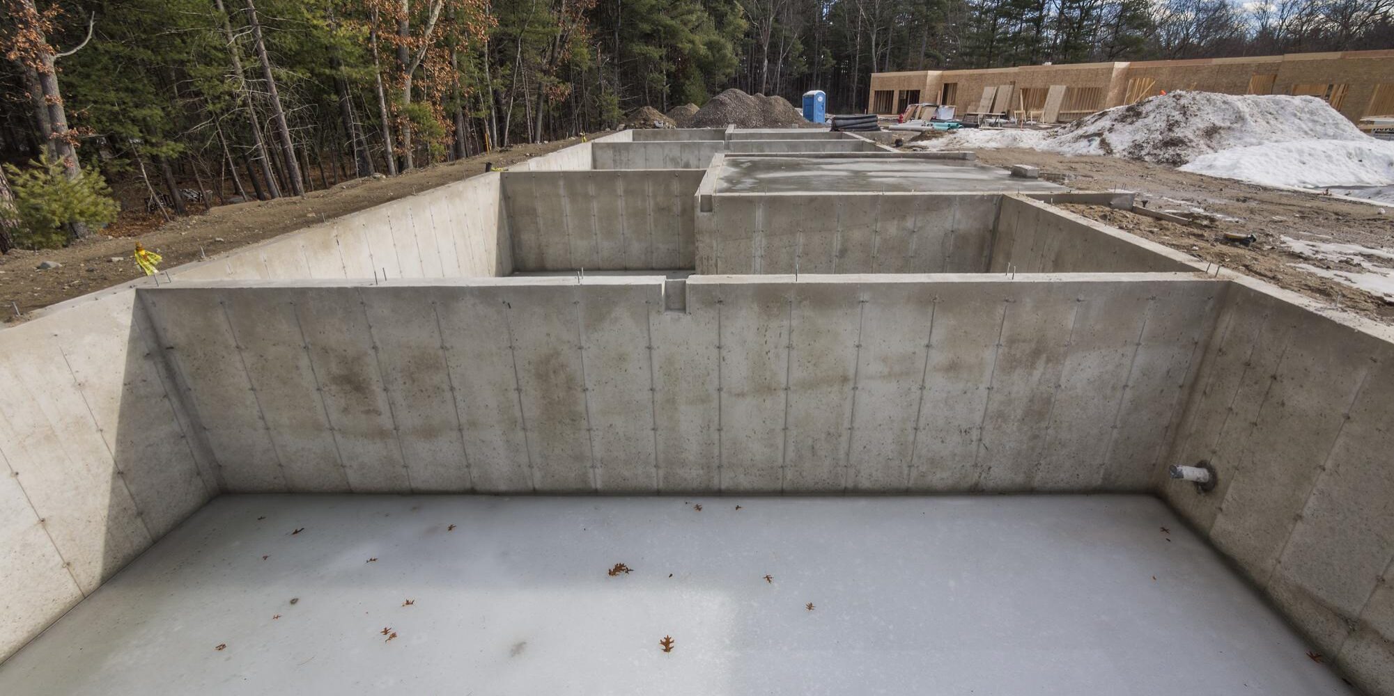a newly built concrete foundation